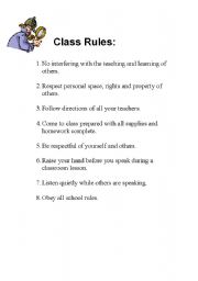 English Worksheet: Class Rules