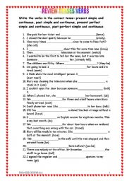 English Worksheet: REVIEW TENSE VERBS (except futures)