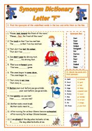 English Worksheet: Synonym Dictionary, Letter 