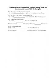 English Worksheet: future tense activities