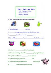 English Worksheet: Their, theyre and there   Too, two, and to