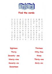 English Worksheet: numbers wordsearch 