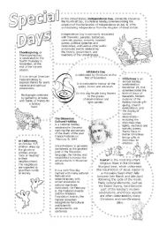 English Worksheet: Special Days