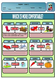 English Worksheet: WHICH IS MORE COMFORTABLE, A CHAIR OR A SOFA?