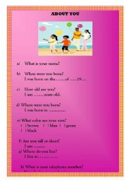 English worksheet: About You