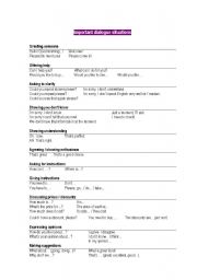 English Worksheet: dialogues (greeting, offering help, asking to clarify, showing you dont know, understanding, asking for, giving istructions...)