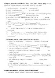 English Worksheet: Infinitive or the gerund