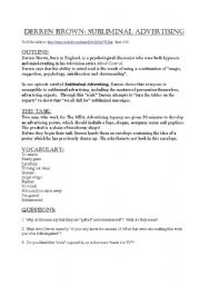 English Worksheet: Derren Brown: Subliminal Advertising