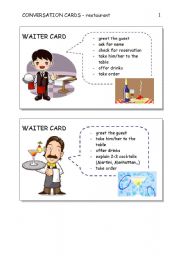 English Worksheet: CONVERSATION CARDS - restaurant