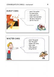 English Worksheet: CONVERSATION CARDS - restaurant