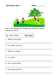 English Worksheet: Contractions with s