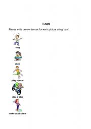 English worksheet: can and cant