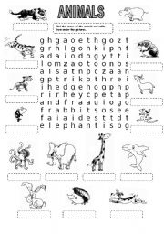 English Worksheet: ANIMALS WORDSEARCH (2)