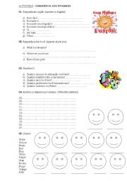 English worksheet: greetings, numbers and colors