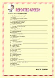 English Worksheet: REPORTED SPEECH - affirmative and negative commands.