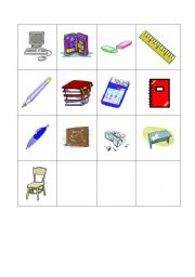 English worksheet: School memory game