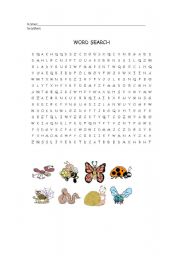English Worksheet: insects word search