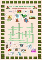 English Worksheet: PARTS OF THE HOUSE AND FURNITURE CROSSWORD