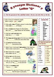 English Worksheet: Synonym Dictionary, Letter 