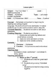 English Worksheet: lesson plan