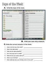 English worksheet: days of the week