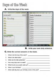 English Worksheet: days of the week