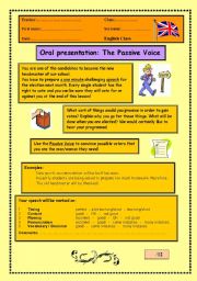 English Worksheet: Passive Voice Oral Presentation