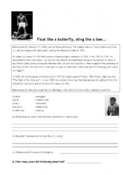 English Worksheet: Float like a butterfly, sting like a bee... The Muhamad Ali Story