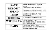 English worksheet: Money vocabulary definitions matching