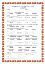 English Worksheet: SUPERFINAL VOCABULARY TEST UNITS 7-8