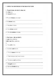 English worksheet: IRREGULAR VERB - NEGATIVE FORM