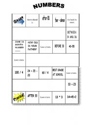 English Worksheet: NUMBERS -GAME