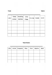 English Worksheet: Scattergories (game cards & rules)