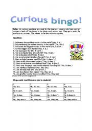 English Worksheet: Curious bingo