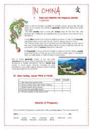 English Worksheet: Frequency adverbs- In China 