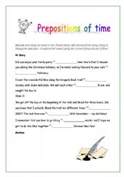 English Worksheet: Prepositions of time with key