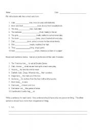 English Worksheet: Subject + verb agreement, possessives quiz