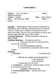 English worksheet: lesson plan 