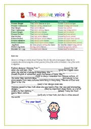 English Worksheet: Passive Voice chart, exercise with key