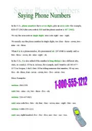 English Worksheet: SAYING PHONE NUMBERS