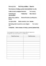 English Worksheet: Immigration: Push and Pull factors