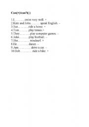English worksheet: can/cant