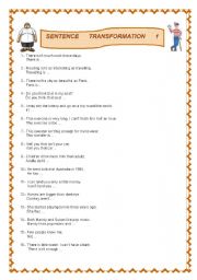 English Worksheet: Transformation of sentences