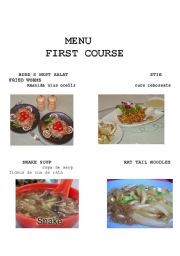 English worksheet: EXOTIC FIRST COURSE MENU