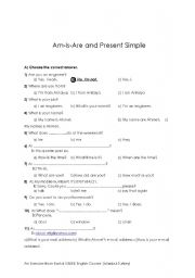 English Worksheet: Am-Is-Are and Present Simple