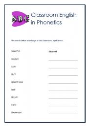 English worksheet: Starter Classroom Vocab in Phonetics