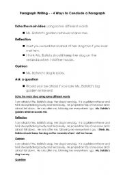 English Worksheet: Writing a Conclusion Sentence for a Paragraph