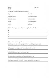 English worksheet: exam or worksheet on giving advice and illnesses vocabulary