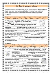 English Worksheet: Mr Busy is going on holiday   (FUTURE)
