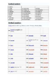 English worksheet: cardinal and ordinal numbers 